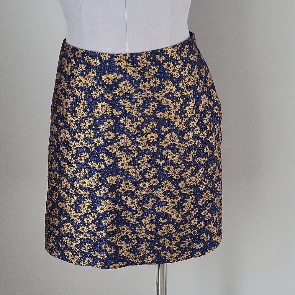 Next Blue and Gold Metallic Floral Mini Skirt sz 12